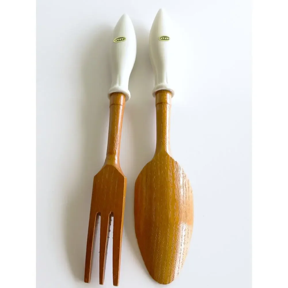 Vintage 6 Pc Salad Set Japan Wood Ceramic Kresge Oil Vinegar Salt Pepper MCM